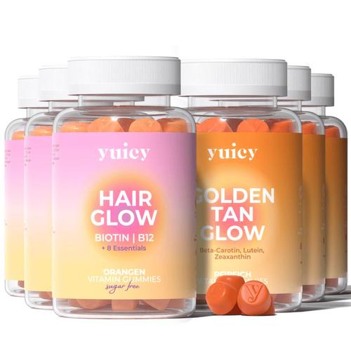 yuicy Hair & Golden Tan Glow | Vitamine für Haar Teint hochdosiert, vegan, zuckerreduziert 360 St Fruchtgummi