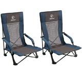 REDCAMP 2 Pack Folding Beach Chairs Mesh Reclining High Back Low Beach Chair for Adults Blue