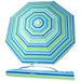 uv protection beach umbrella 6.5 Feet Striped Beach Umbrella UV Protection with Tilt and Telescoping Pole Adjustable Sand Umbrella with Sand Anchor and Carry Bag(Blue and Green)