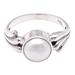 White Waves,'Silver Single Stone Ring with Cultured Pearl and Wavy Motif'