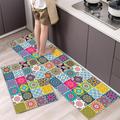 Kitchen Rug Set of 2 Anti-Fatigue Kitchen Mat Non-Slip Absorbent Stain Resistant Kitchen Area Rug Geometric Floral Feet Rugs for Bedroom Boho Runner Rug