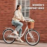 Viribus 26 Inch Women s Comfort Bike with Basket Step Through Bike for Women & Men White