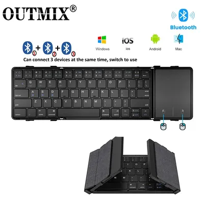OUTMIX-Mini-clavier Bluetooth pliable aste en cuir avec TouchSub pour Android PC tablette