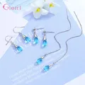 Boucles d'oreilles en forme de goutte d'eau bleue pour femmes et filles bijoux en argent regardé