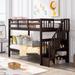 Twin Over Twin Size Solid Wood Bunk Bed with Storage Staircase and Storage Space Under The Bed