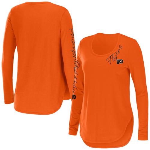 Damenbekleidung von Erin Andrews Orangefarbenes Philadelphia Flyers Team-T-Shirt mit U-Ausschnitt und langen Ärmeln