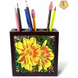 East Urban Home Vasta Daylilies Pen Holder Wood in Brown/Green/Yellow | 5 H x 5 W x 1.66 D in | Wayfair F47941457680431DA18A614C5AC4AFD7