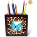 East Urban Home Annielise Butterfly on Giraffe Fur Pen Holder Wood in Blue/Brown | 5 H x 5 W x 1.66 D in | Wayfair 1D8451272DD04D6C92DBE1D7E5D420AC