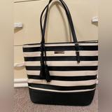 Nine West Bags | Nine West- Xl Tote- Black And White Striped, Handbag, Tassels, Gently Used. | Color: Black/White | Size: Os