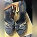 Coach Shoes | Coach Lynda Leather Denim Ankle Strap Wedge Sandal Size 8 | Color: Blue/Brown | Size: 8