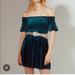 Urban Outfitters Dresses | Dark Teal Clara Off The Shoulder Velvet Mini Dress Never Worn | Color: Green | Size: S