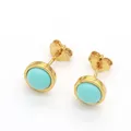 FYJS-Boucles d'Oreilles Rondes en Or Jaune Clair Petites Pierres Turquoises Vertes Bijoux de