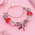 Leabyl-Bracelet à breloques coeur à talon haut pour femme perle de cristal rouge rouge à lèvres