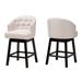 Theron Mid-Century Transitional Faux Leather and Wood Swivel Counter Stool Set-2PC