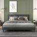 Full Size Upholstered Bed Square Stitched Headboard, Dark Grey