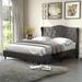 Queen Size Upholstered Bed Wingback Stitched Headboard, Dark Grey