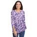 Plus Size Women's Perfect Printed Three-Quarter Sleeve V-Neck Tee by Woman Within in Soft Iris Blossom Vine (Size 42/44) Shirt