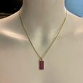 Coach Jewelry | Coach Hot Pink Enamel Hang Tag Pendant 18k/.925 Sterling Silver Necklace | Color: Gold/Pink | Size: Necklace Measures 18” In Length