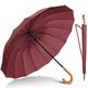 NINEMAX Large Umbrella Windproof Strong,16 Ribs Black Stick Umbrellas with Wooden Handle - Heavy Duty Gents Umbrella for Men Women (Burgundy)