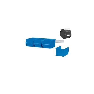 PROREGAL Wandleiste mit 4x Blaue Sichtlagerbox 3.0 mit Abdeckung | HxBxT 12,6x60,5x23,6cm | Wandhalterung, Kleinteileaufbewahrunghalterung Image
