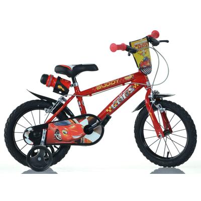 Kinderfahrrad DINO "Cars Buddy" Fahrräder Gr. 25 cm, 14 Zoll (35,56 cm), rot Kinder Kinderfahrräder mit Stützrädern, Trinkflasche und Frontschild