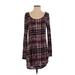 Apt. 9 Casual Dress - Shift Scoop Neck Long sleeves: Burgundy Plaid Dresses - Women's Size X-Small