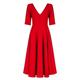 Swing Fashion Women's Sally Rose Damen Midikleid | Elegantes Festliches Kleid | Partykleid | Abendkleid | Hochzeitskleider | Abschlussballkleid | Ballkleid | V-Ausschnitt | 3/4 Ärmel | Rot | 40 (L)