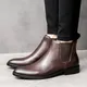 Bottines pointues en cuir véritable pour homme chaussures d'affaires à la mode noir/marron foncé