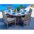 Sorrento 7-Piece Outdoor Patio Furniture Round Dining Table Set in Gray w/ Dining Table and Six Cushioned Chairs (Flat-Weave Gray Wicker Sunbrella Canvas Charcoal)