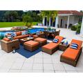 Tuscany 16-Piece Resin Wicker Outdoor Patio Furniture Combination Set with Sofa Ottoman Set Round Dining Set and Chaise Lounge Set (Half-Round Brown Wicker Sunbrella Canvas Tuscan)