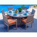 Sorrento 7-Piece Outdoor Patio Furniture Round Dining Table Set in Gray w/ Dining Table and Six Cushioned Chairs (Flat-Weave Gray Wicker Sunbrella Canvas Tuscan)