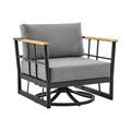 Shari Outdoor Patio Swivel Glider Lounge Chair in Black Aluminum and Teak Wood with Cushions