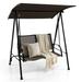 Costway 2-Seat Patio Swing Porch Swing with Adjustable Canopy for Garden Dark Brown