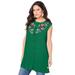 Plus Size Women's Sleeveless Embroidered Angelina Tunic by Roaman's in Emerald Folk Embroidery (Size 24 W)