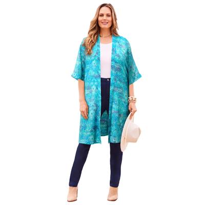 Plus Size Women's Luxe Georgette Long Kimono by Catherines in Aqua Blue Batik (Size 4X)