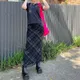 Jupes mi-longues gothiques à carreaux noirs pour femmes E-Girl Aesthetic A-Line Grunge Mesh