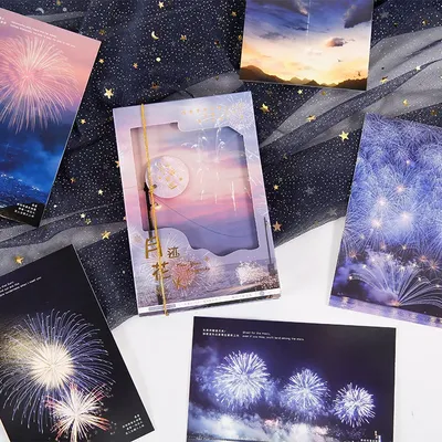 Lot de cartes postales feu d'artifice nouvel an 30 feuilles/lot cartes de Message de vœux ciel