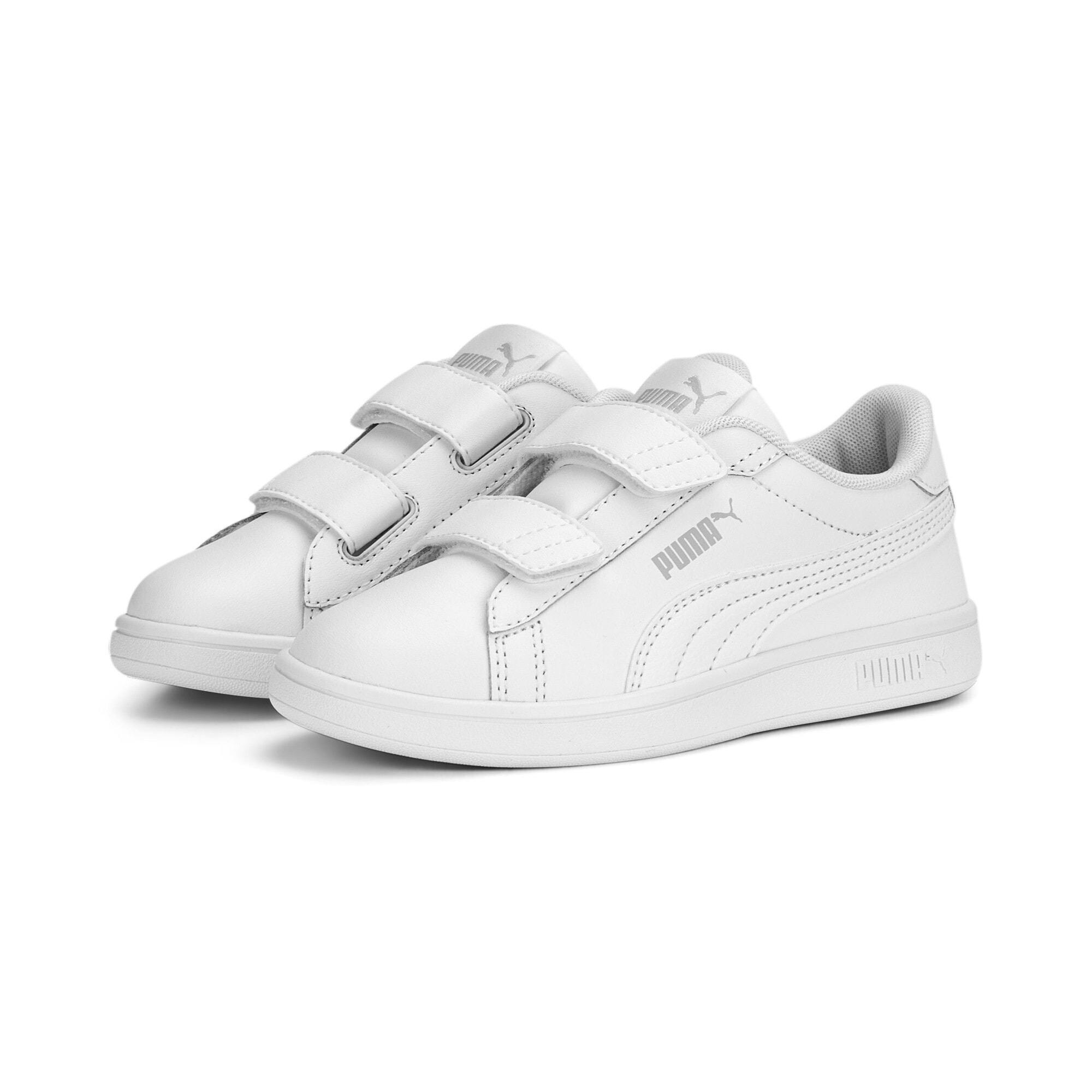 Sneaker PUMA "Smash 3.0 Sneakers Jugendliche", Kinder, Gr. 31, weiß (weiß cool light gray), Obermaterial: Synthetik, Kuhleder, Textil, Leder; Futter: Textil; Innensohle: Textil; Laufsohle: Gummi, Schuhe Sneaker