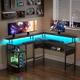 17 Stories 59.4" Reversible L Shaped Computer Desk w/ RGB LED Strip & Power Outlets & Monitor Stand Wood/Metal in Black | Wayfair