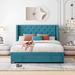 House of Hampton® Jessenya Queen Bed, Tufted Platform Bed w/ Drawers Wood & /Upholstered/Velvet in Blue | Wayfair 7489FCD6F1C743478458349E97895E15