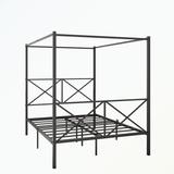 Metal Canopy Bed Frame with X Shaped Frame, Queen size