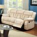 Tumi Transitional Ivory Leather Upholstered Reclining Sofa by Furniture of America