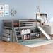 Low Loft Bed with Attached Bookcases and Separate 3-tier Drawers, Convertible Ladder and Slide, Twin, White