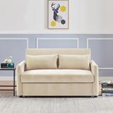 Modern Loveseat Sofa Velvet Upholstered Pull out Sleeper Convertible Sofa Bed with Adjustable Backrest and Two Pillows