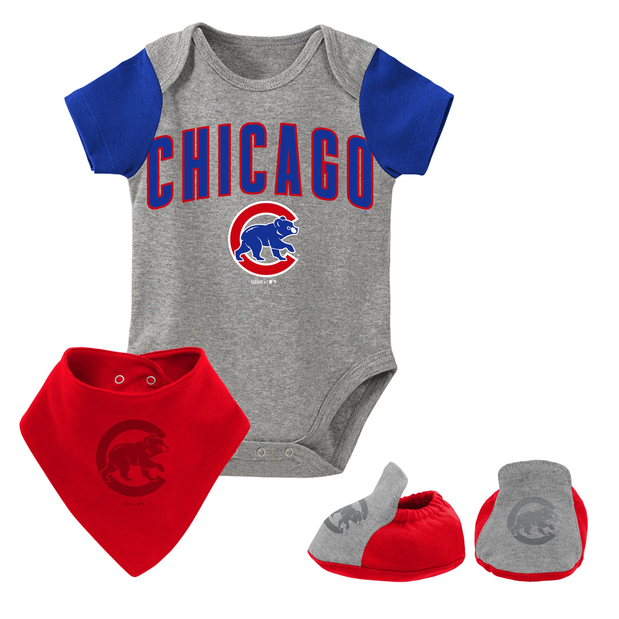 Dreiteiliges Set mit Lätzchen und Schühchen der Chicago Cubs für Neugeborene und Kleinkinder in meliertem Grau Image
