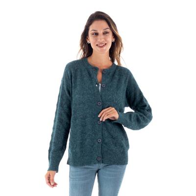 Cozy,'Knit Baby Alpaca Blend Cardigan in Azure Cra...