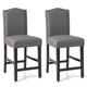 Costway 2 Pcs Fabric Nail Head Counter Height Dining Side Chairs Set-Gray