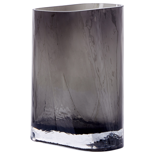 Blumenvase Dunkelgrau Glas 20 cm Geschwungen Hohe Form mit Breiter Öffnung Modern Tischdeko Wohnaccessoires Deko Glasvase für Wohnzimmer