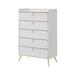 50 Inch Wood Tall Dresser Chest, 5 Drawers, Metal Handles - White and Gold