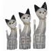 Winston Porter Large Hand Carved Beautiful Set Of 3 Gray Cats Green Eye Pet Lover Find Tabby Siamese Persian American Ragdoll | Wayfair